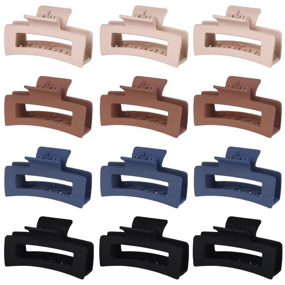 12 Pack Matte Square Hair Claw Clips for Women, Strong Hold Hair Accessories - Picture 1 of 8